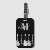 アコースティックギターのモノクロギタリスト・モノグラム ラゲッジタグ (正面縦)