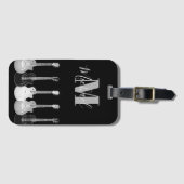 アコースティックギターのモノクロギタリスト・モノグラム ラゲッジタグ (正面横)