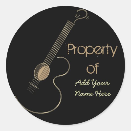 アコースティックギターのロゴのパーソナライズなステッカー ラウンドシール (正面)