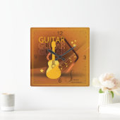 アコースティックギターの単語および音楽こはく色ID570 スクエア壁時計 (ホーム)