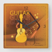 アコースティックギターの単語および音楽こはく色ID570 スクエア壁時計 (正面)