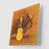 アコースティックギターの単語および音楽こはく色ID570 スクエア壁時計 (傾斜)