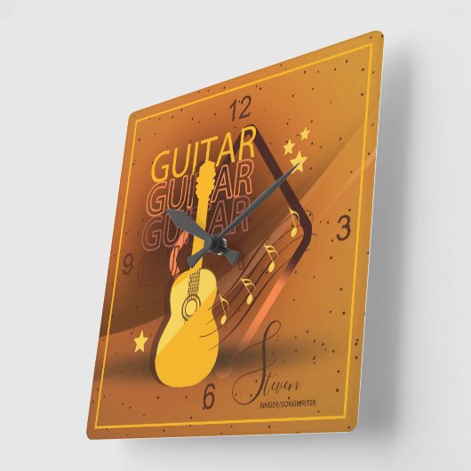 アコースティックギターの単語および音楽こはく色ID570 スクエア壁時計 (傾斜)