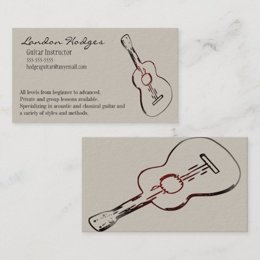 アコースティックギターの名刺のテンプレート 名刺 (正面/裏面)