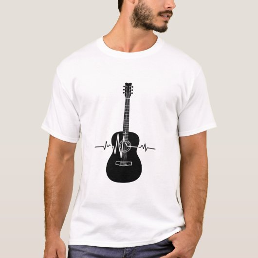 アコースティックギターの心音 命綱 - 音楽好きのためのデザインD Tシャツ (正面)