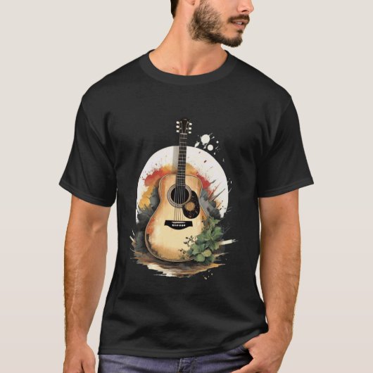 アコースティックギターの木のアート Tシャツ (正面)