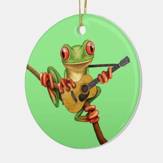 アコースティックギターの緑を遊んでいるかわいいアマガエル セラミックオーナメント (左)
