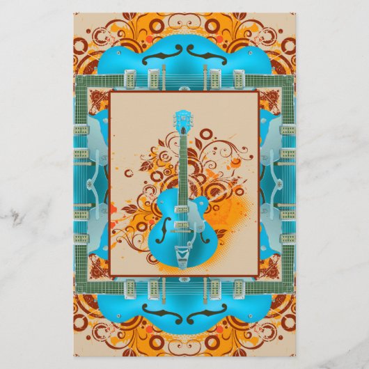 アコースティックギターの花のグランジなヴィンテージ 便箋 (正面)