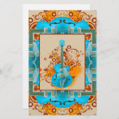 アコースティックギターの花のグランジなヴィンテージ 便箋 (正面/裏面)