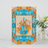 アコースティックギターの花のグランジなヴィンテージ 便箋 (スタンド正面)