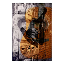 アコースティックギターの都市コラージュ