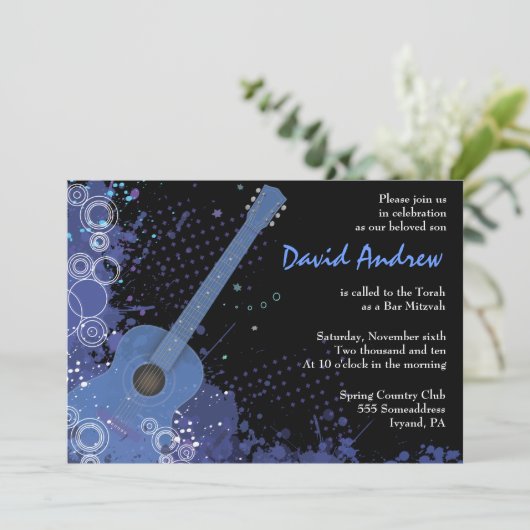 アコースティックギターの音楽的なバーのバルミツワーの招待状 招待状 (スタンド正面)