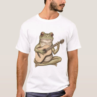 アコースティックギターを弾くユーモラスなカエル Tシャツ