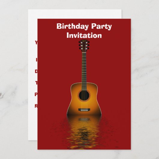 アコースティックギターを持つ誕生日のパーティの招待状 招待状 (正面/裏面)
