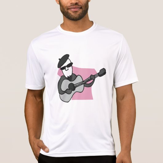 アコースティックギターを演奏するベレー帽の男性 Tシャツ (正面)