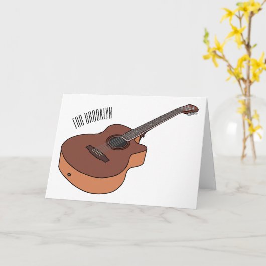 アコースティックギターアニメイラストレーション カード (黄色い花)