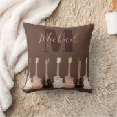 アコースティックギターイラストレーションブラウン素朴モノグラム クッション (ブランケット)