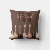 アコースティックギターイラストレーションブラウン素朴モノグラム クッション (正面)