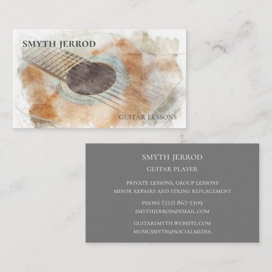 アコースティックギタースケッチ水彩 名刺 (正面/裏面)