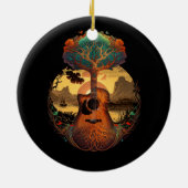 アコースティックギターツリーバイザレイクギタリスト夕日 セラミックオーナメント (裏面)