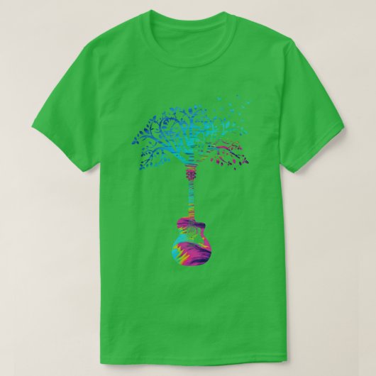 アコースティックギターツリー抽象芸術テクスチャテーマ Tシャツ (デザイン正面)