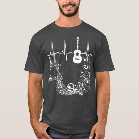 アコースティックギターハートビートギターミュージシャン Tシャツ (正面)