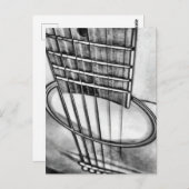 アコースティックギターパースペクティブ弦白黒 ポストカード (正面/裏面)