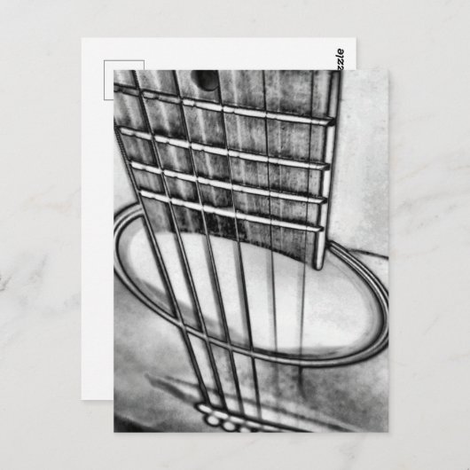 アコースティックギターパースペクティブ弦白黒 ポストカード (正面/裏面)