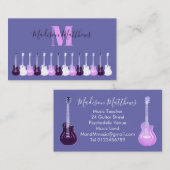 アコースティックギターパープルピンク音楽先生モノグラム 名刺 (正面/裏面)