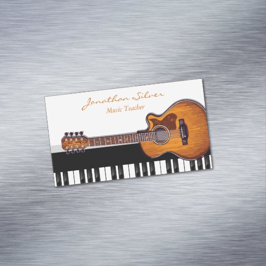 アコースティックギターピアノ鍵音楽先生 マグネット名刺 (インサイチュ)