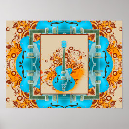 アコースティックギターフローラグランジヴィンテージ ポスター