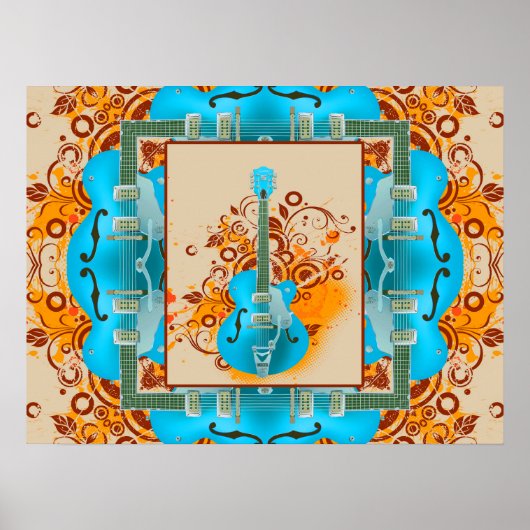アコースティックギターフローラグランジヴィンテージ ポスター (正面)
