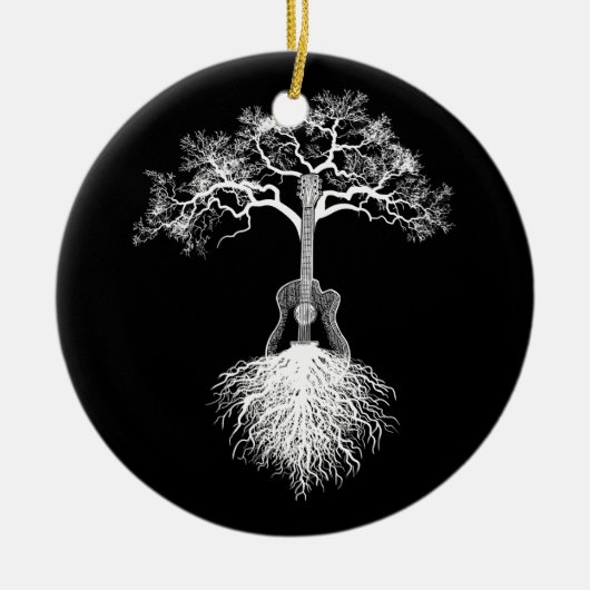 アコースティックギタープレーヤー自然ツリーミュージシャン音楽 セラミックオーナメント (正面)