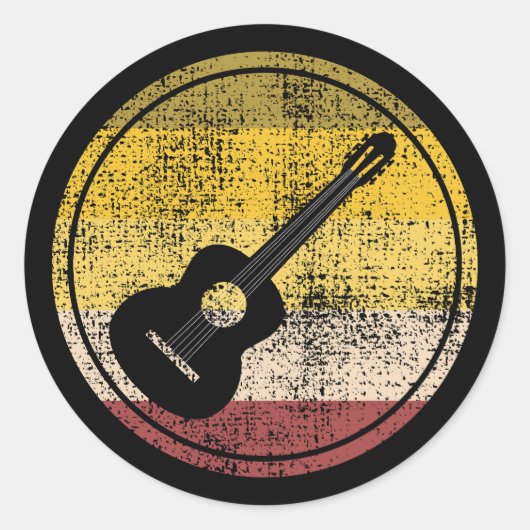 アコースティックギタープレーヤー音楽ミュージシャンレトロ ラウンドシール (正面)