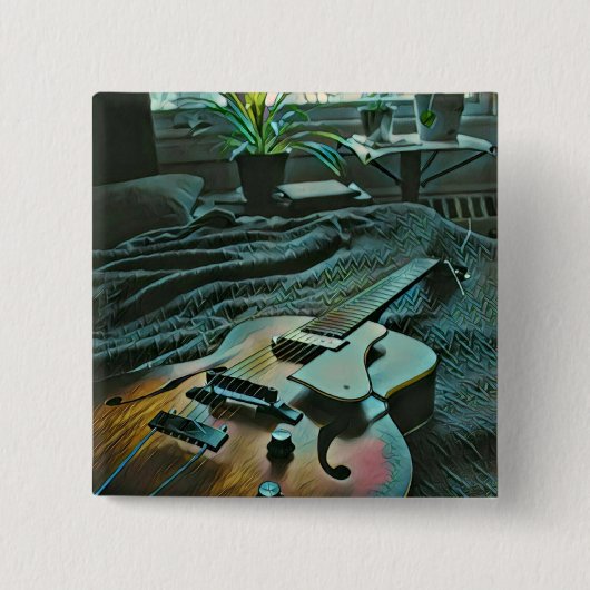 アコースティックギタープレーヤー 缶バッジ (正面)