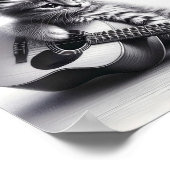 アコースティックギターペンシル付きかわいい子猫ポートレート ポスター (角)