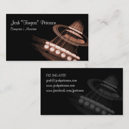アコースティックギターミュージシャンブラウンビジネスカード 名刺 (正面/裏面)