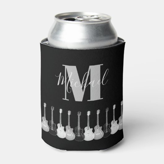 アコースティックギターモノクロアートモノグラム 缶クーラー (缶正面)