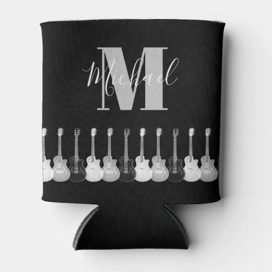 アコースティックギターモノクロアートモノグラム 缶クーラー (正面)