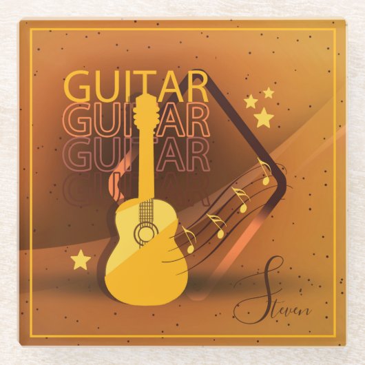 アコースティックギターワードと音楽アンバーID570 ガラスコースター (正面)