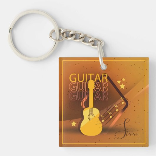アコースティックギターワードと音楽アンバーID570 キーホルダー (正面)