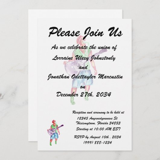 アコースティックギター奏者の女性歌手ミュージシャン 招待状 (正面/裏面)