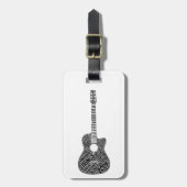 アコースティックギター形ワードアートブラック文字 ラゲッジタグ (正面縦)