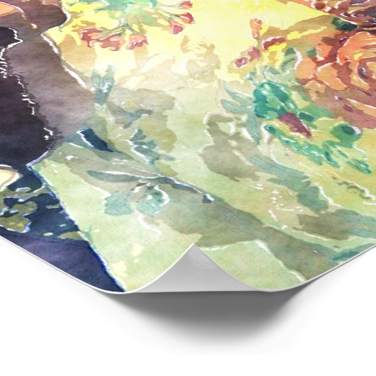 アコースティックギター水彩付きカントリーガール ポスター (角)