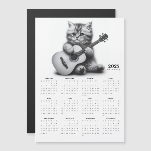 アコースティックギター磁気カレンダーを保持した子猫 (正面/裏面)