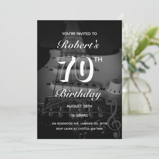 アコースティックギター誕生日パーティーへの招待 招待状 (スタンド正面)