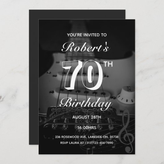 アコースティックギター誕生日パーティーへの招待 招待状 (正面/裏面)