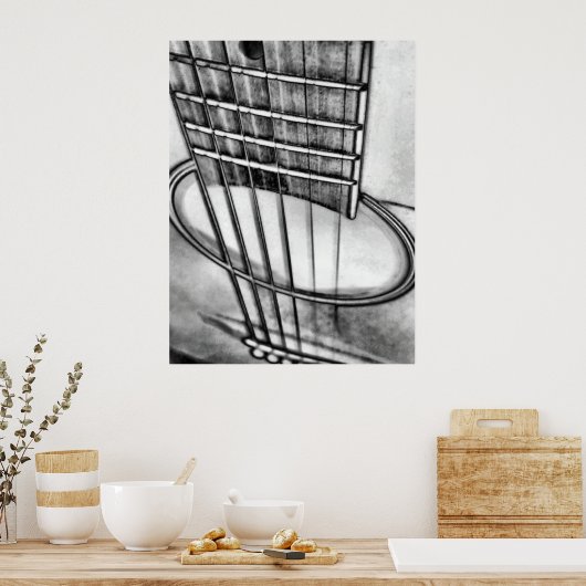 アコースティックギター透視文字列白黒 ポスター (キッチン)