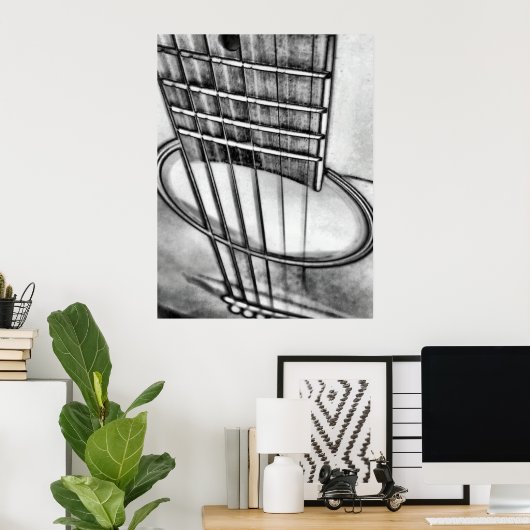 アコースティックギター透視文字列白黒 ポスター (ホームオフィス)