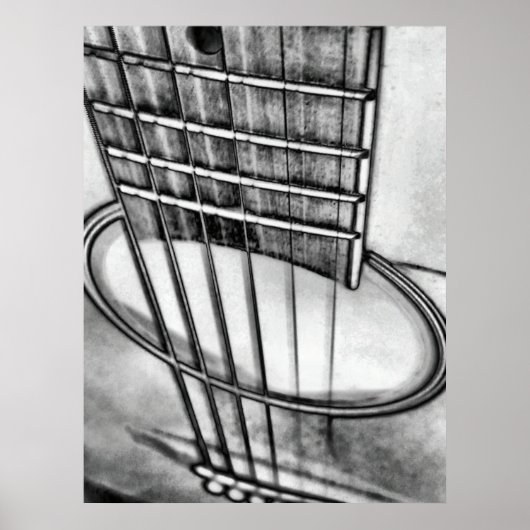 アコースティックギター透視文字列白黒 ポスター (正面)